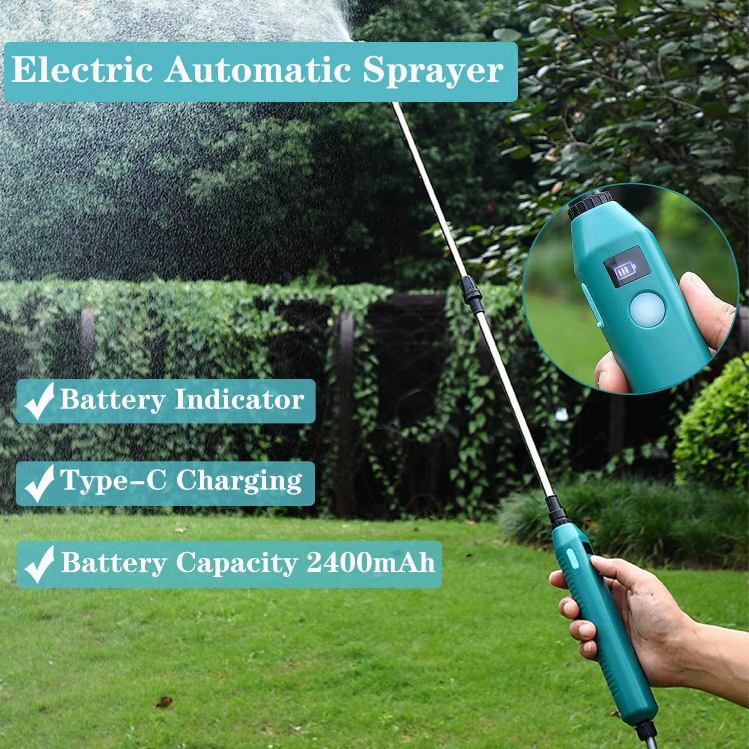 Обприскувач акумуляторний DOUBFIVSY AutoPump 8 L з 3 форсунками та телескопічною штангою, фото №3