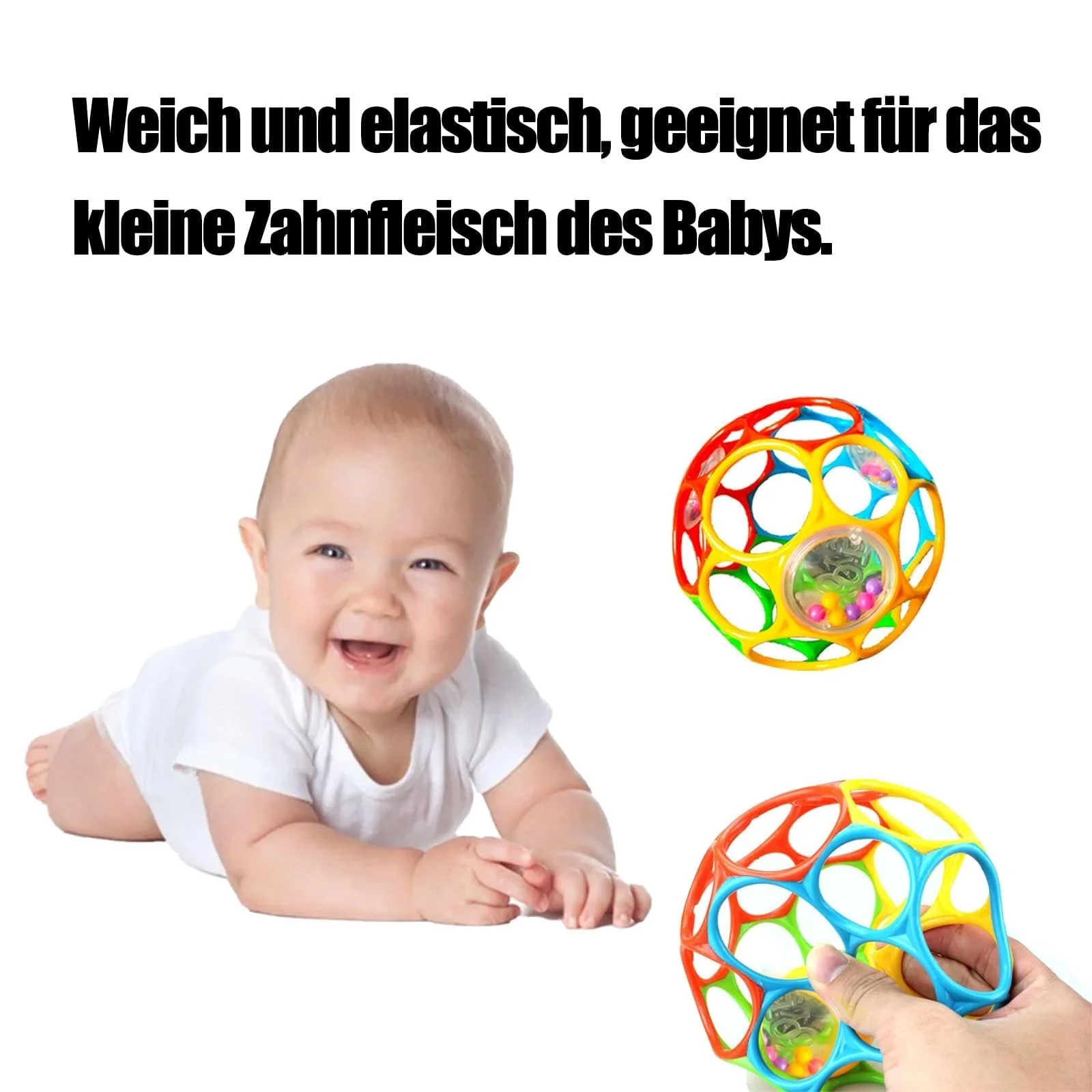 Мяч для младенцев разноцветный, игрушка-погремушка для младенцев 6 месяцев, развивает моторику, сенсорное развитие, легко держать, фото №3