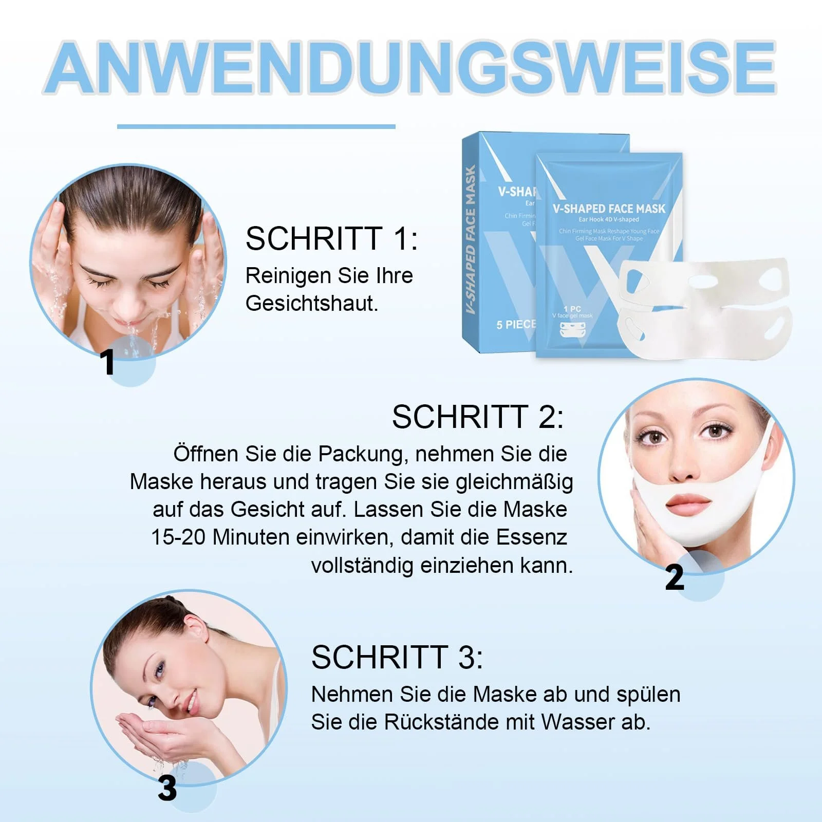 Маска V-подібна для підтяжки обличчя Комплект для підтяжки подвійного підборіддя - 5 штук, фото №7