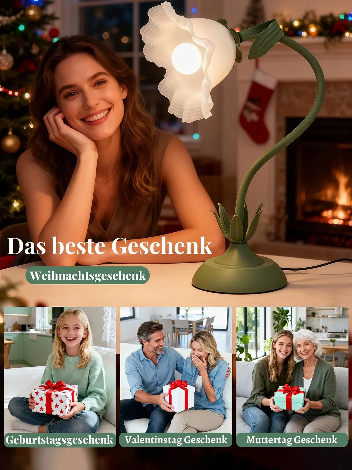 Настільна лампа Flower Vintage LED 3 режими кольору Гнучка E27 Green, фото №8