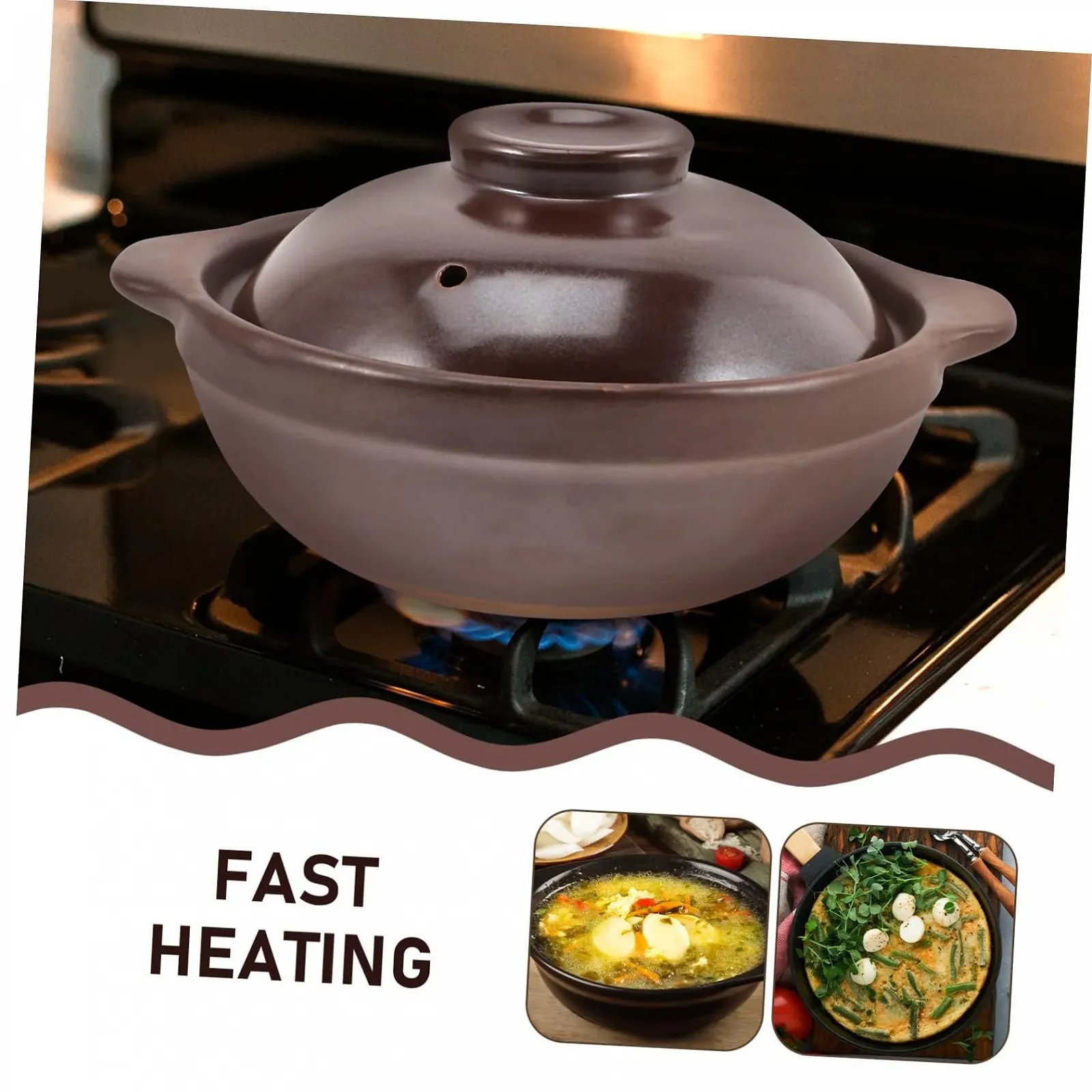 Кастрюля для тушения керамическая с крышкой антипригарная маленькая коричневая, фото №4