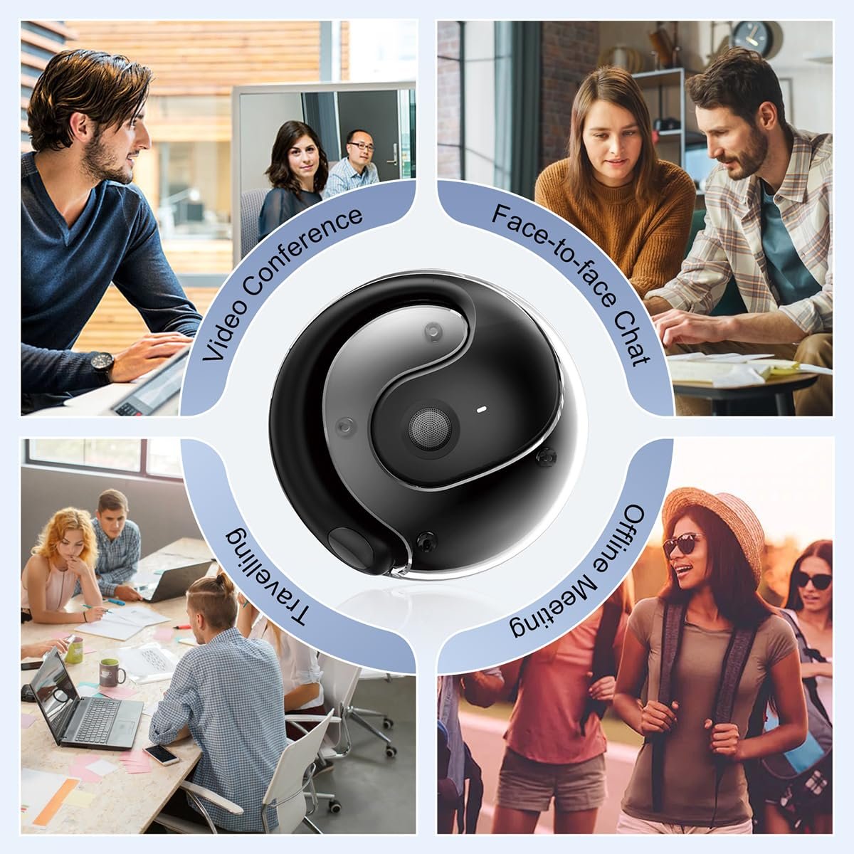 Навушники-перекладачі Smart Language, AI Translate, в реальному часі, бездротовізі стереозвуком, ремінець на липучці для чоловіків, чорний, M, фото №4