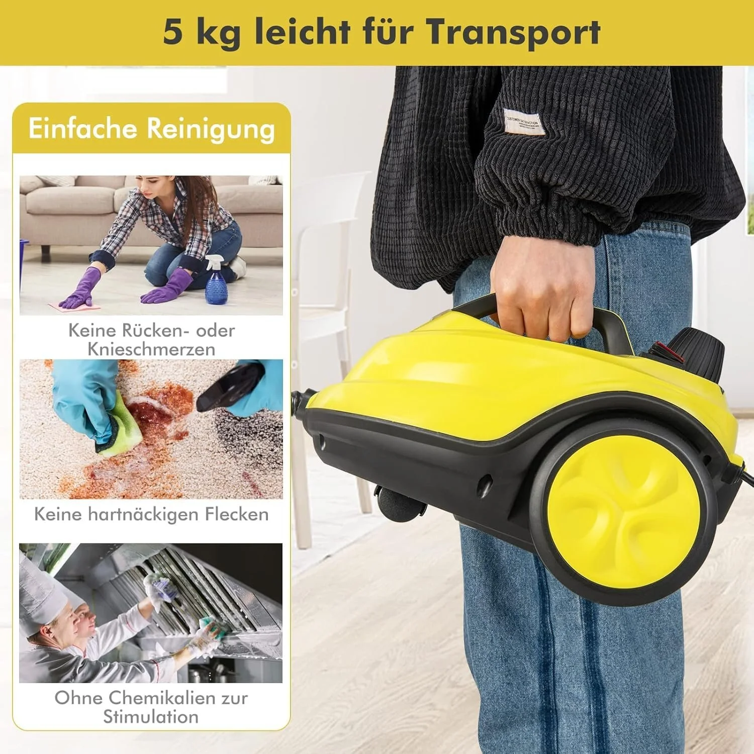 Пароочисник FANTASK 2000 Вт 13 насадок 5 бар 160°C 1.8 л Жовтий, фото №7 Пароочисник FANTASK 2000 Вт 13 насадок 5 бар 160°C 1.8 л Жовтий, фото №7