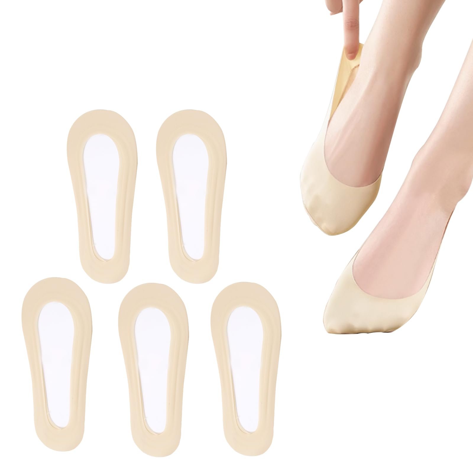 Носки женские Ankle, 5 пар, нейлоновые, невидимые, дышащие, для кроссовок, легкие, короткие носки-балетки с нескользящим силиконом, телесный цвет, белый, фото №1