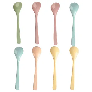Набор из 8 ложек для мороженого, Пластиковые ложки, Маленькие, Многоразовые, Яичные ложки, Пластик, Разноцветные, Длинные чайные ложки, Многоразовые для напитков, Десертов, Кофейные ложки, Ложки для йогурта, Длина 16 см - Фото 1