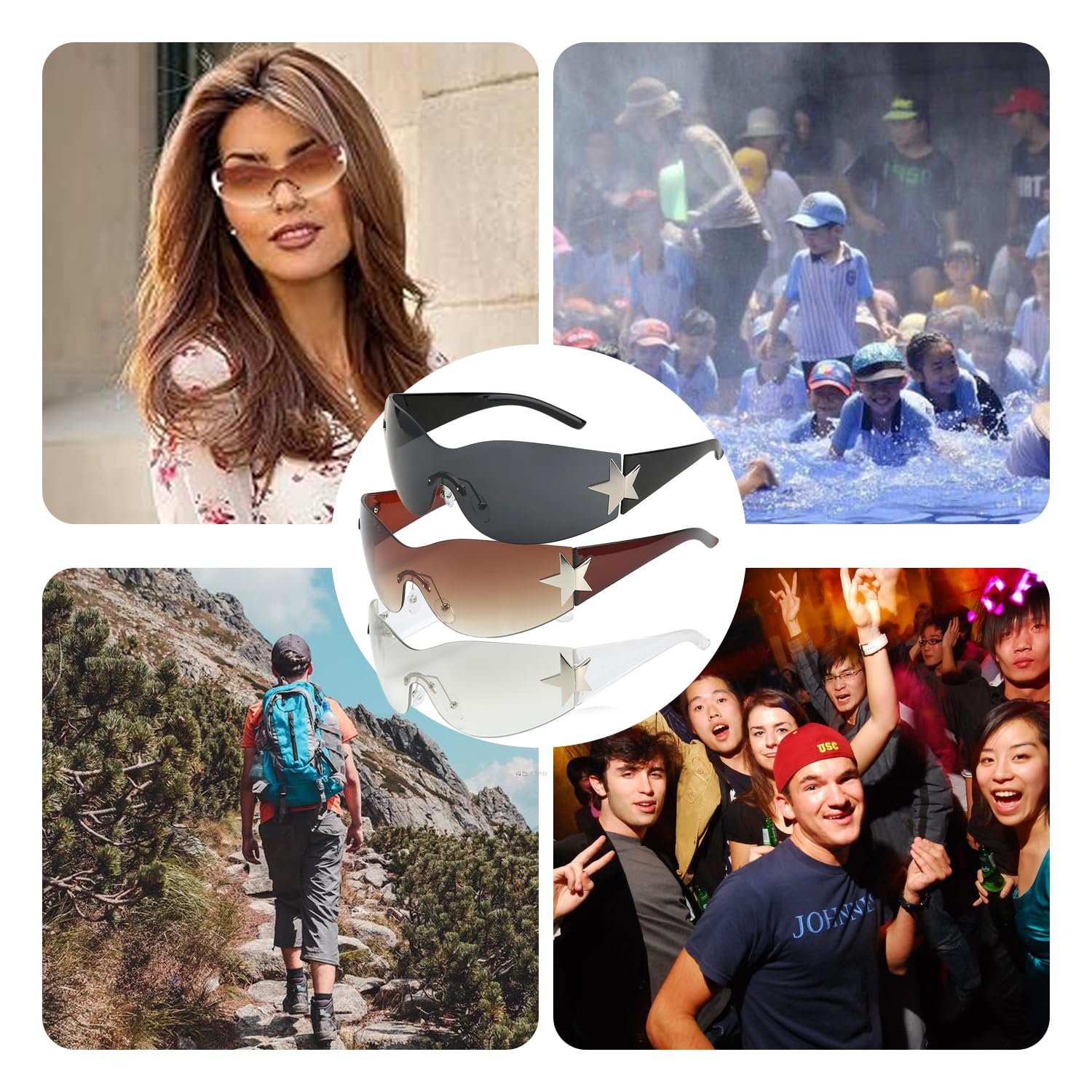 Очки Солнцезащитные Hachera Безоправные Y2k в стиле панк, 3 шт, Черный, белый, коричневый, фото №9