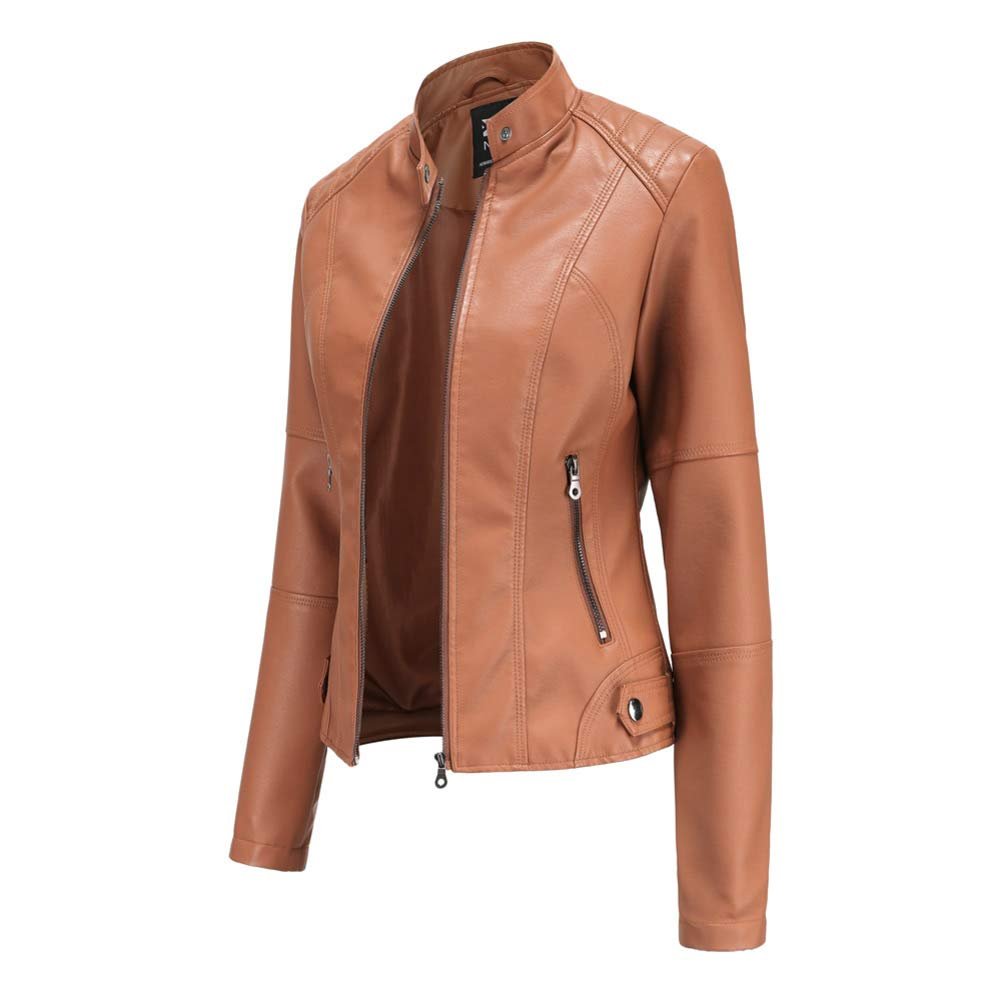 Куртка мотоциклетная DISSA PN767 Женская из искусственной кожи Slim Zip с воротником-стойкой короткая, фото №3