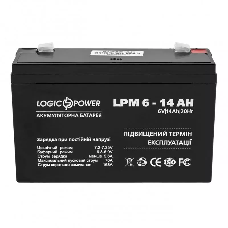 Акумуляторна батарея LogicPower LPM 6V 14AH 6 14 AH AGM, фото №1