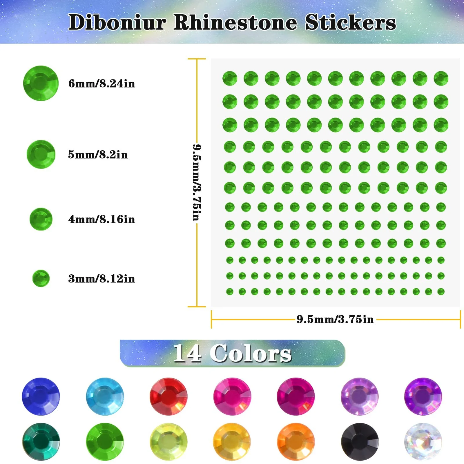 Стразы Блестящие для Лица, 14 Листов Самоклеящихся Блестящих Страз для Лица, Стразы для Наклеивания, Стразы для Макияжа Лица, Маникюра и Аксессуаров для Фестивалей, Многоцветные, 2310 шт, фото №2