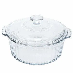 Форма для запікання скляна кругла з кришкою 2,5 L термостійка прозорий - Фото 1