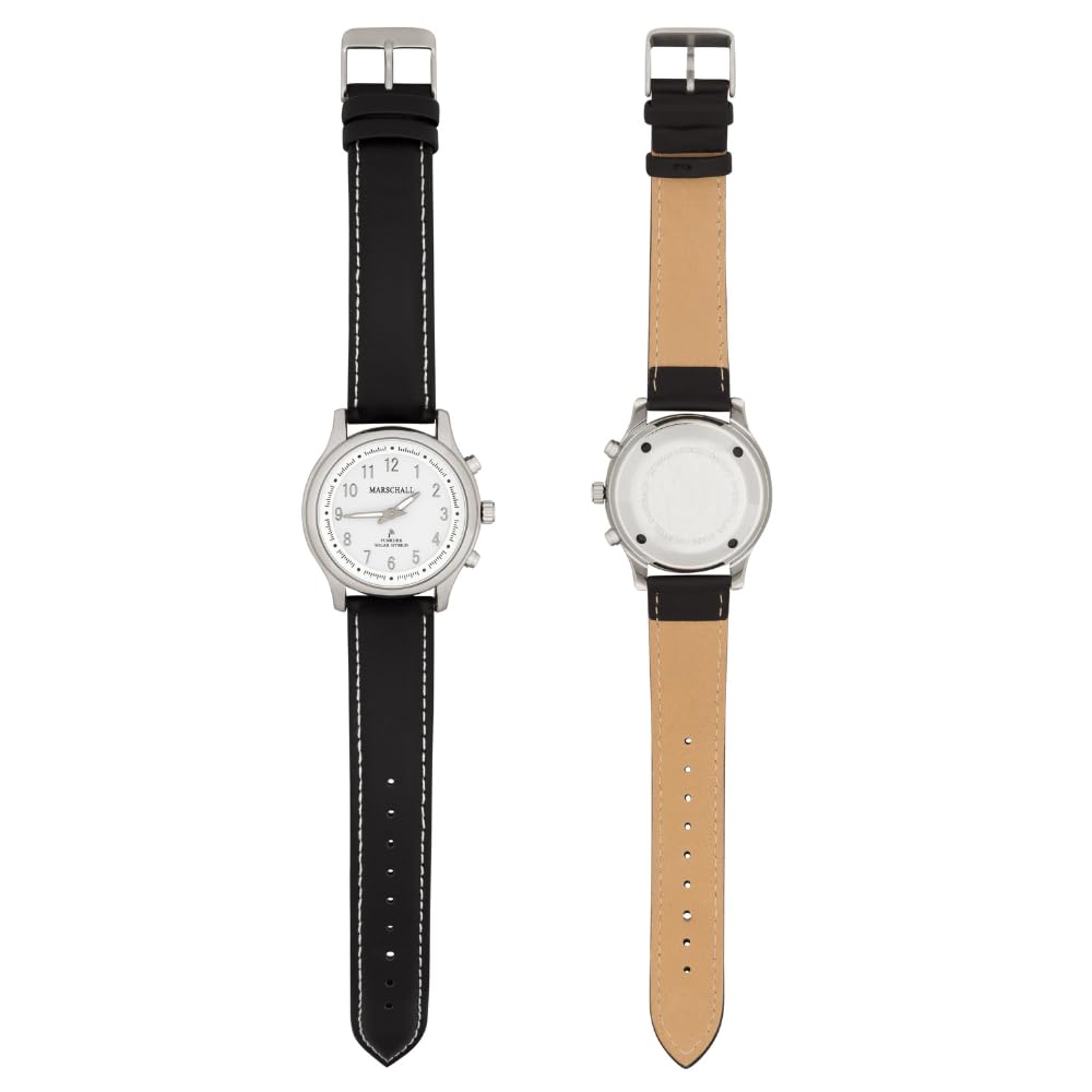 Годинник Marschall Німецький З мовностю Сонячна панель I 1148wl I Радіо Наручний годинник Для сліпих, літніх людей та тих, хто страждає на деменцію I Оголошення дати і часу I Шкіряний ремінець, класичний, фото №3