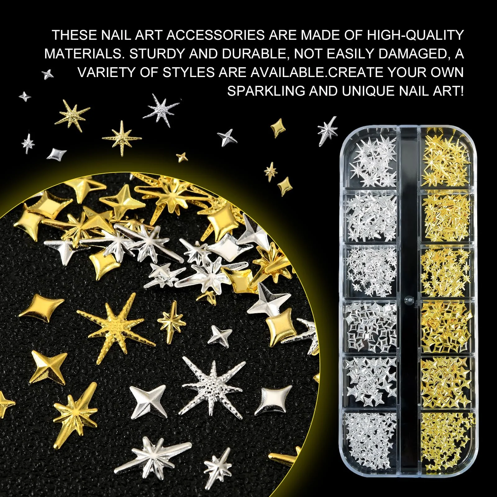 Прикраси для нігтів, 2 коробки золотих зірок, фото №3