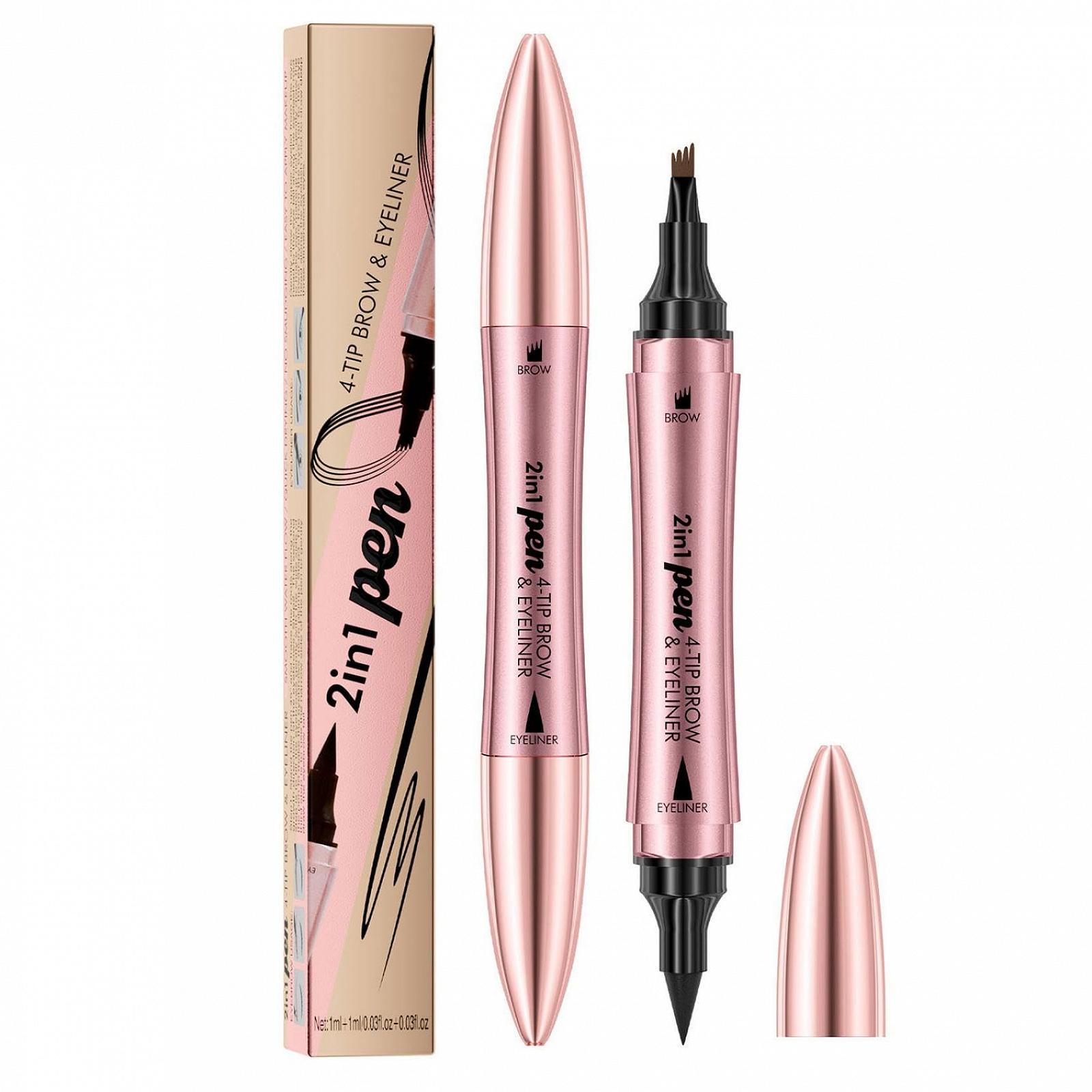 Карандаш для бровей Fork Applicator Eyeliner 2-в-1 Водостойкий 01# Светло-коричневый, фото №1