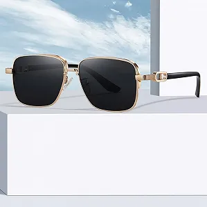 Солнцезащитные очки мужские поляризационные Retro Металлическая оправа для вождения Фотохромные Uv400 Квадратные Ночное видение synthetic.ua - Фото 1