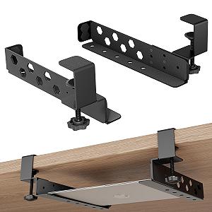 Регулируемый кронштейн под стол с зажимом - не требует сверления - стальная полка держатель для ноутбука/планшета/клавиатуры/роутера/модема/ТВ-приставки - Фото 1