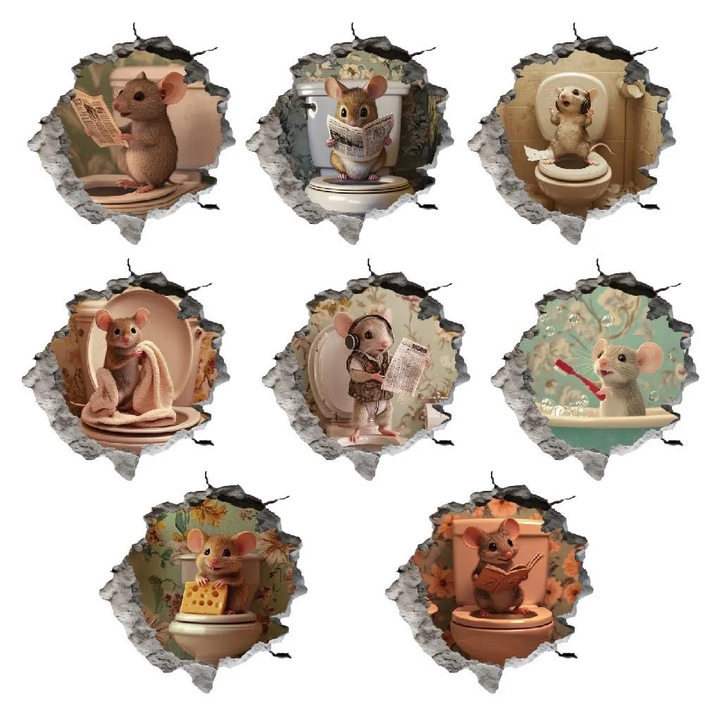Наклейка на стіну SUPERDANT 3D Rat The Toilet Cracked Mice Vinyl Bathroom Toilet Wall Decoration, фото №1 Наклейка на стіну SUPERDANT 3D Rat The Toilet Cracked Mice Vinyl Bathroom Toilet Wall Decoration, фото №1