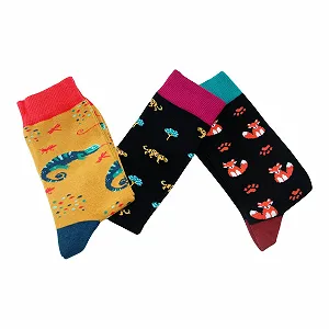 Носки Doris & Dude Bamboo, подарочный набор 3 пары, размер M 3-7, Хамелеон Леопард Лис, разноцветные - Фото 1