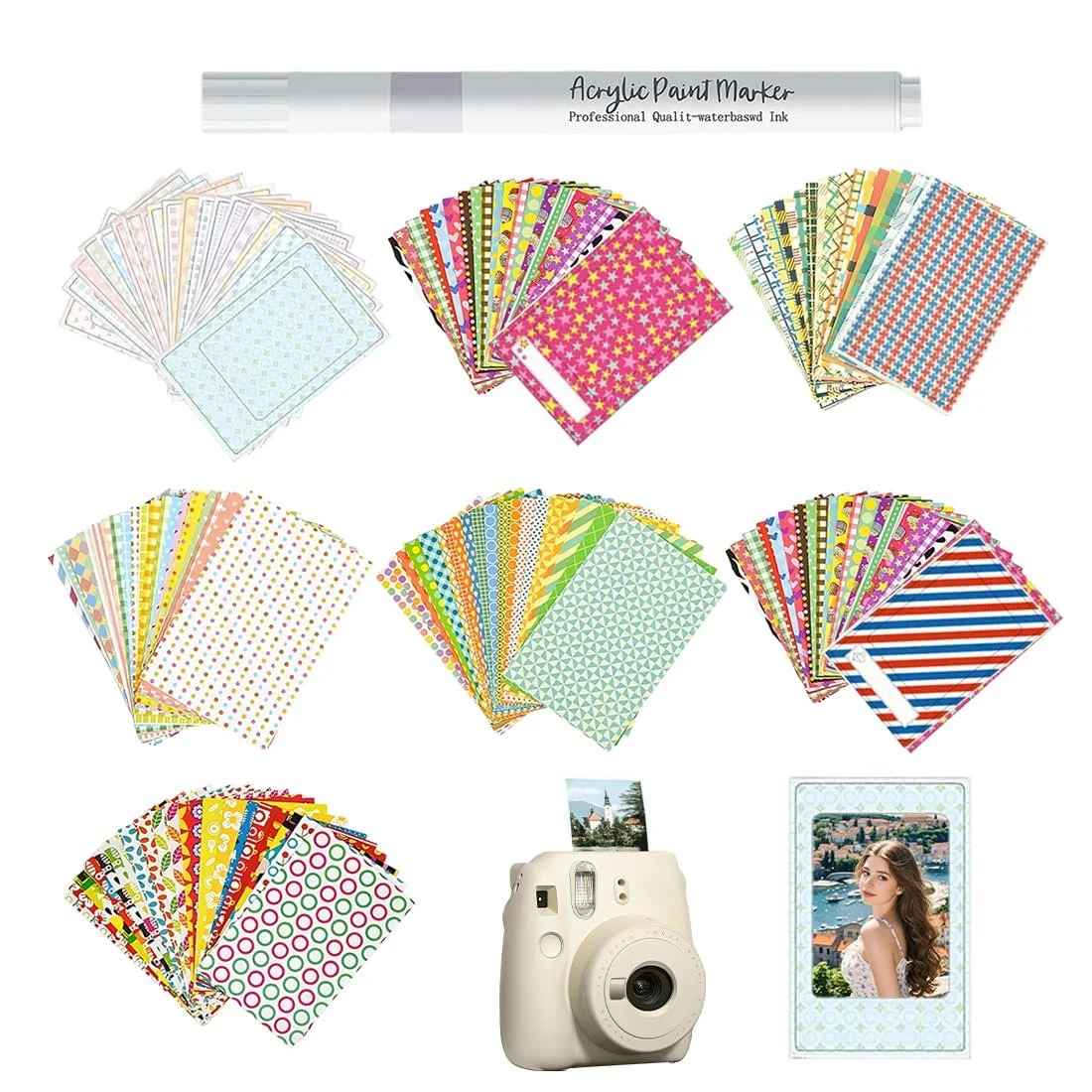 Набір наклейок та рамок для фото Fujifilm Instax Mini 11 9 8 140 шт з акриловим маркером, фото №7