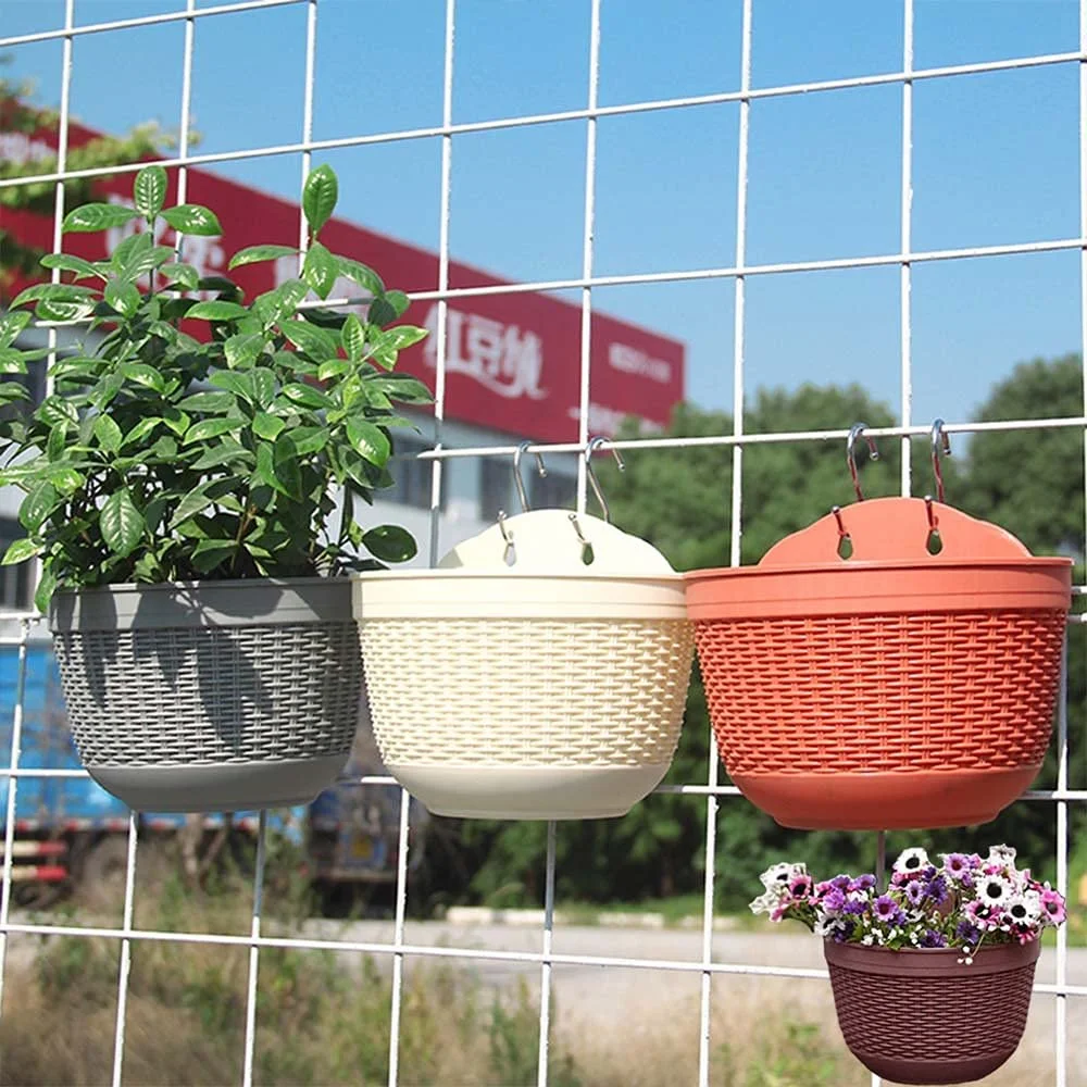 Підвісний квітковий горщик 2 штуки, з дренажем, пластиковий, для вирощування рослин та декору, темно-коричневий, фото №8