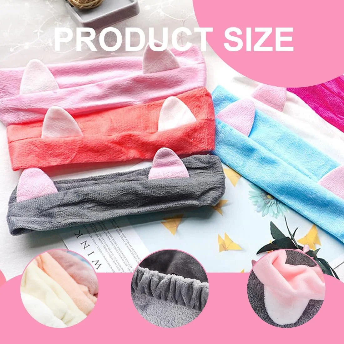 Набір пов'язок для волосся 8 шт Котячі вушка Рожевий, фото №3