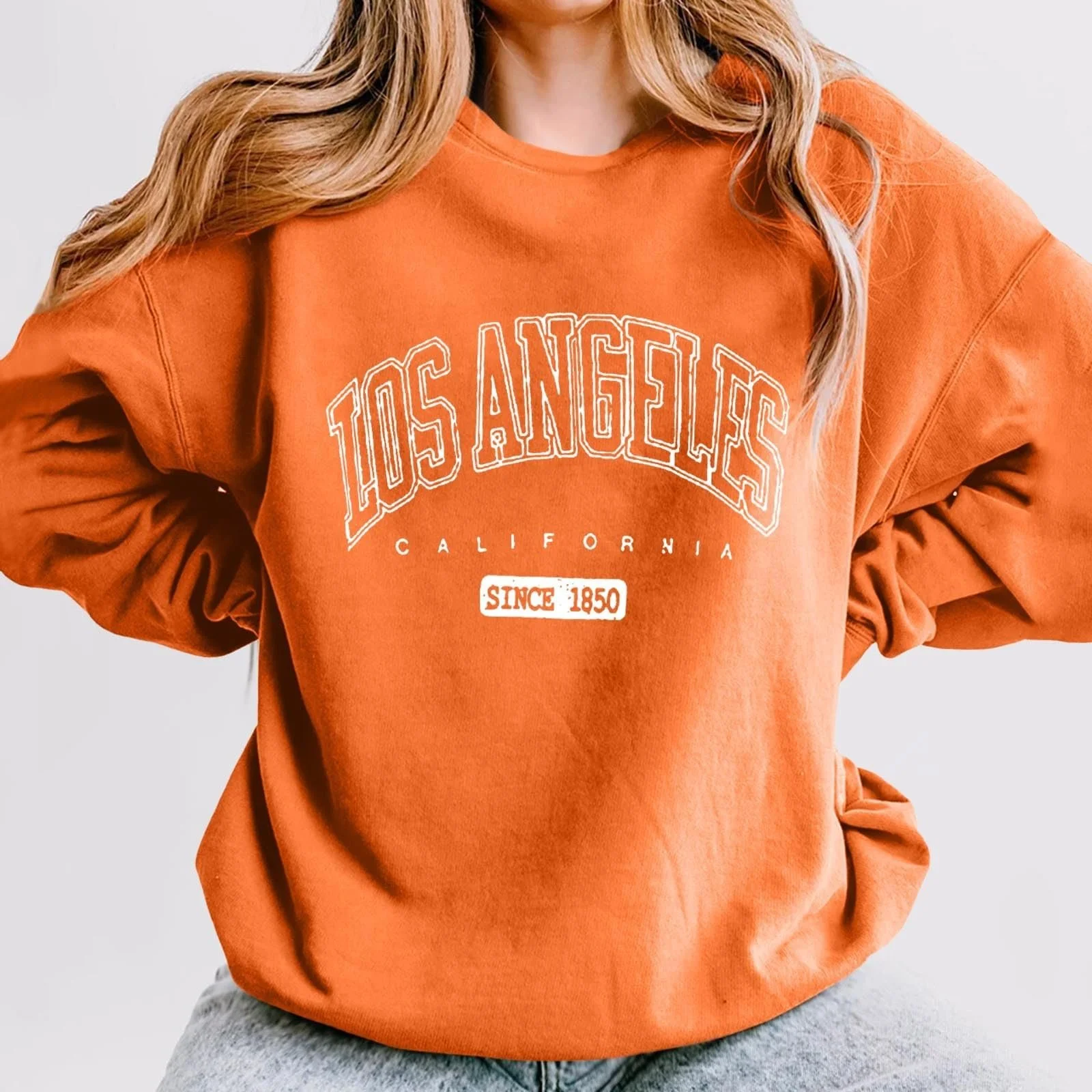 Женские свитшоты с графическим принтом букв Los Angeles California, аниме, персонализированные, с длинными рукавами, худи, комфортные, колледж, круглый вырез, стильный верх, эстетичный, фото №2
