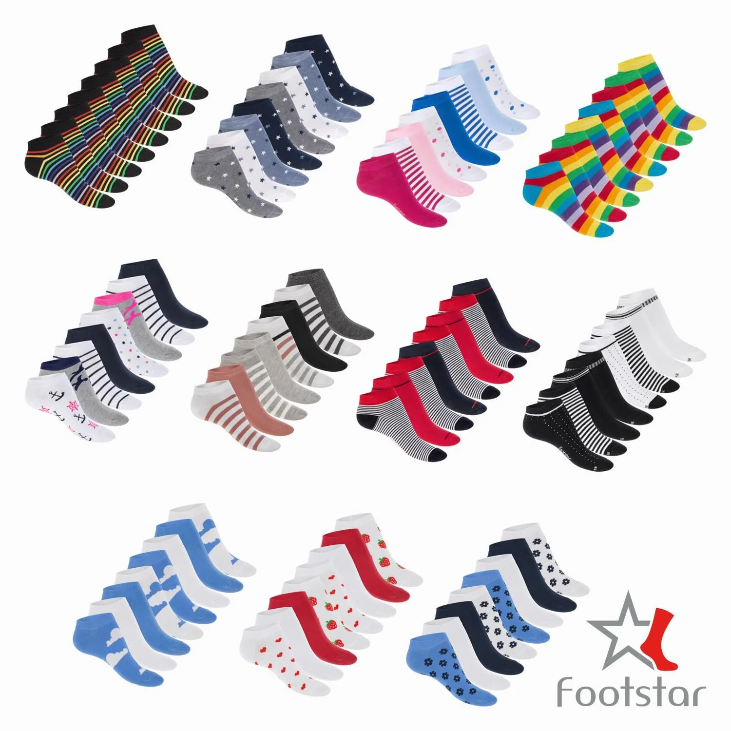 Шкарпетки Footstar 8 пар Мотив Короткі милі кольорові шкарпетки з візерунками зірки смужки крапки, фото №4
