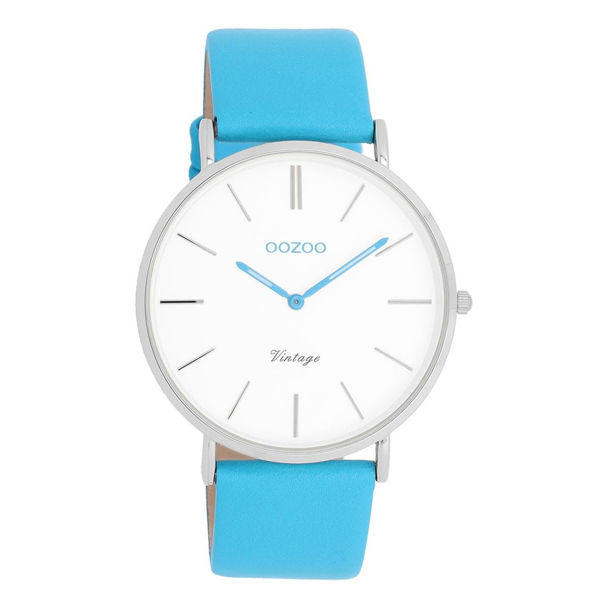 Часы Oozoo Vintage Кожаный ремешок 40 мм Neon Blue C20310, Neon blue, Ремешок., фото №1