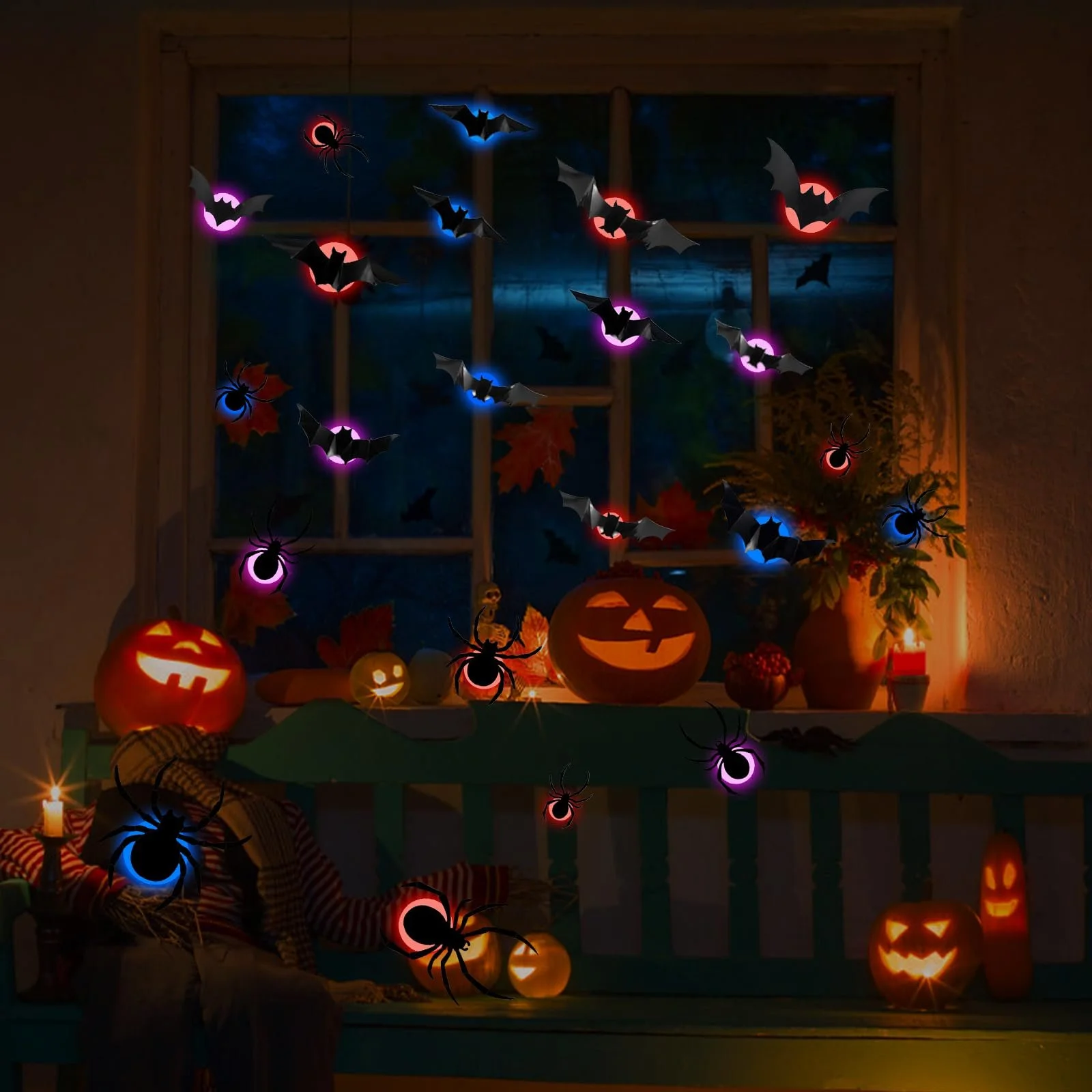 Наклейки для стін Хелловін Кажани 12 шт та Павуки 10 шт 3D Світяться в темряві, фото №5