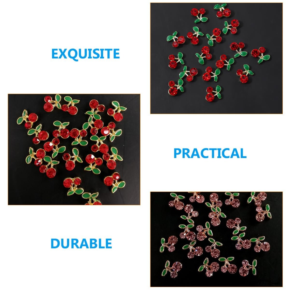 Підвіски для нігтів POPETPOP Kirsch, 3червоні та рожеві стрази, фото №8