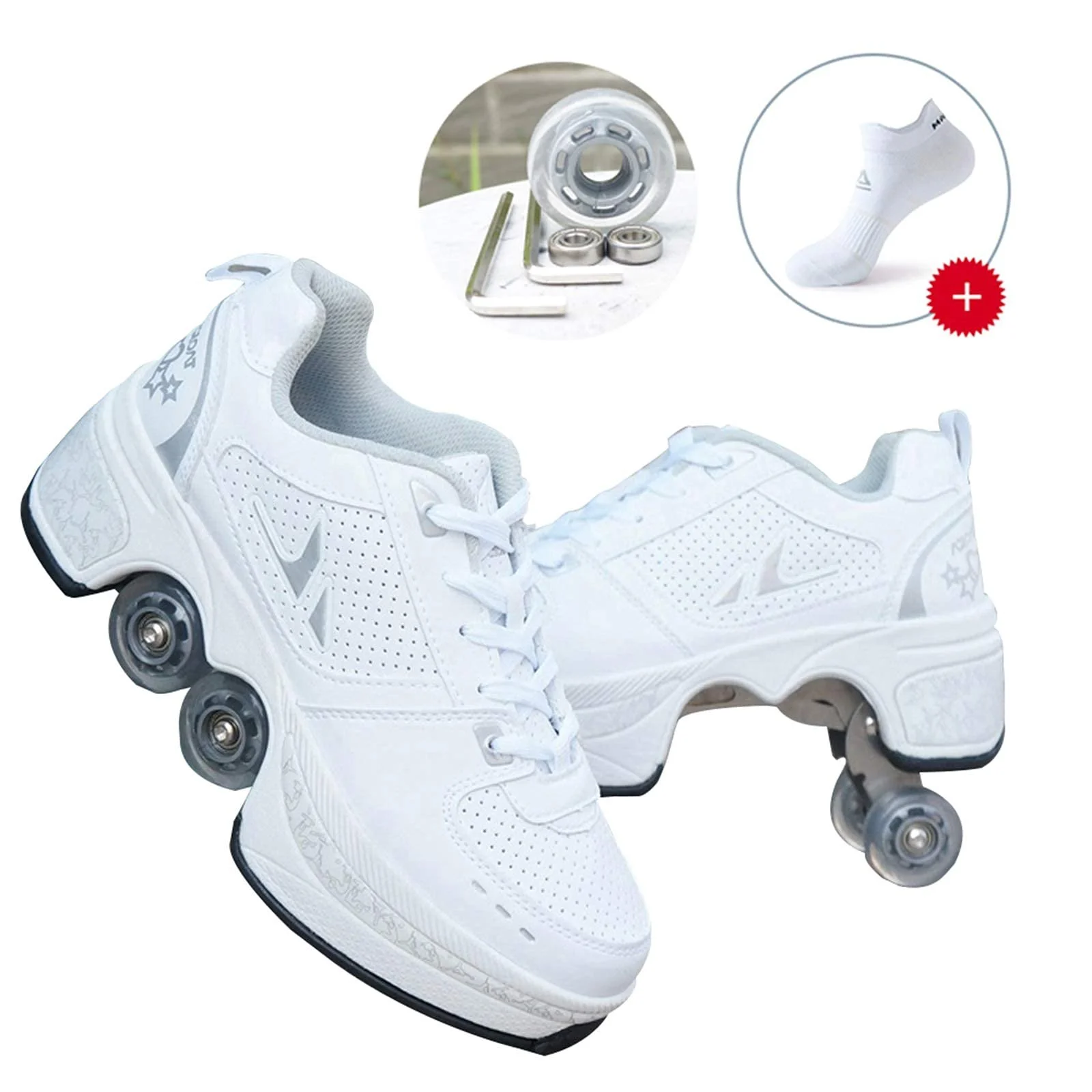 Роликовые коньки Кроссовки-ролики 2 в 1 Многоцелевая обувь с роликами Обувь для скейтборда, роликовые коньки, регулируемые роликовые ботинки, фото №2