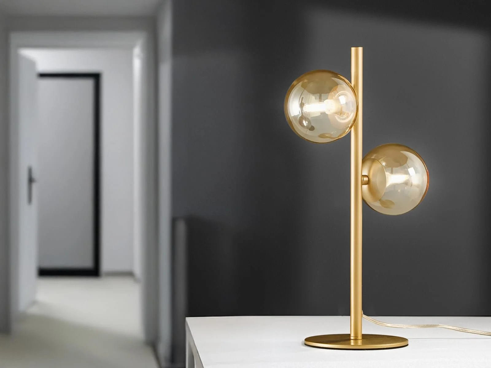 Настільна лампа Elegant Metal Brass and Smoked Glass Balls Amber 40 см, фото №2