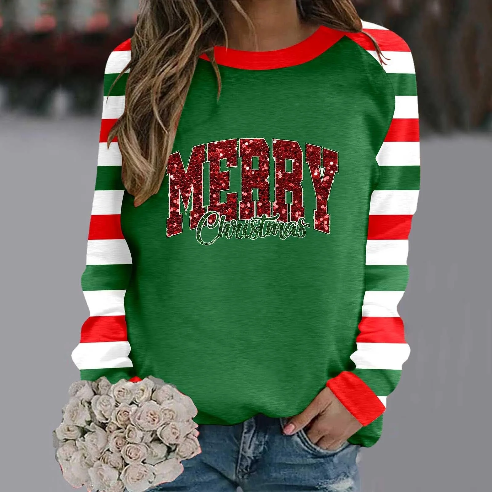 Рождественский Свитер Женский Зимний Принт Sweatshirt С Длинным Рукавом Круглый Вырез Casual Рождественский Пуловер Свободные Топы, фото №3
