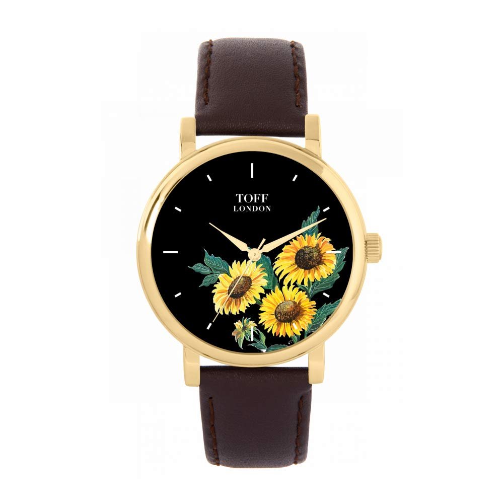 Женские часы Toff London Цветок подсолнуха Желтый 38 мм, водонепроницаемые 3 ATM, кварцевый механизм, фото №1
