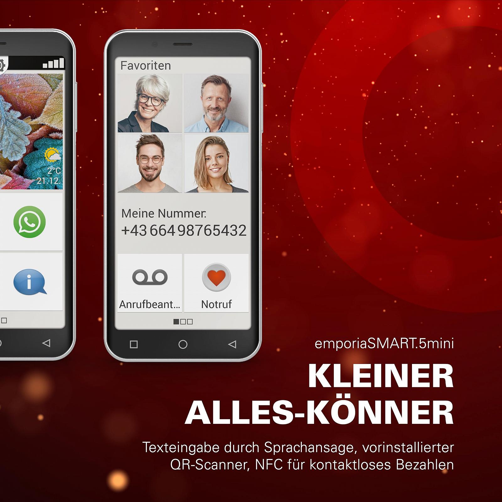 Мобильный телефон для пожилых людей emporia SMART.5 Mini 4G Volte 4,95 дюйма Android 13 13 Мп камера Черный, фото №6 Мобильный телефон для пожилых людей emporia SMART.5 Mini 4G Volte 4,95 дюйма Android 13 13 Мп камера Черный, фото №6