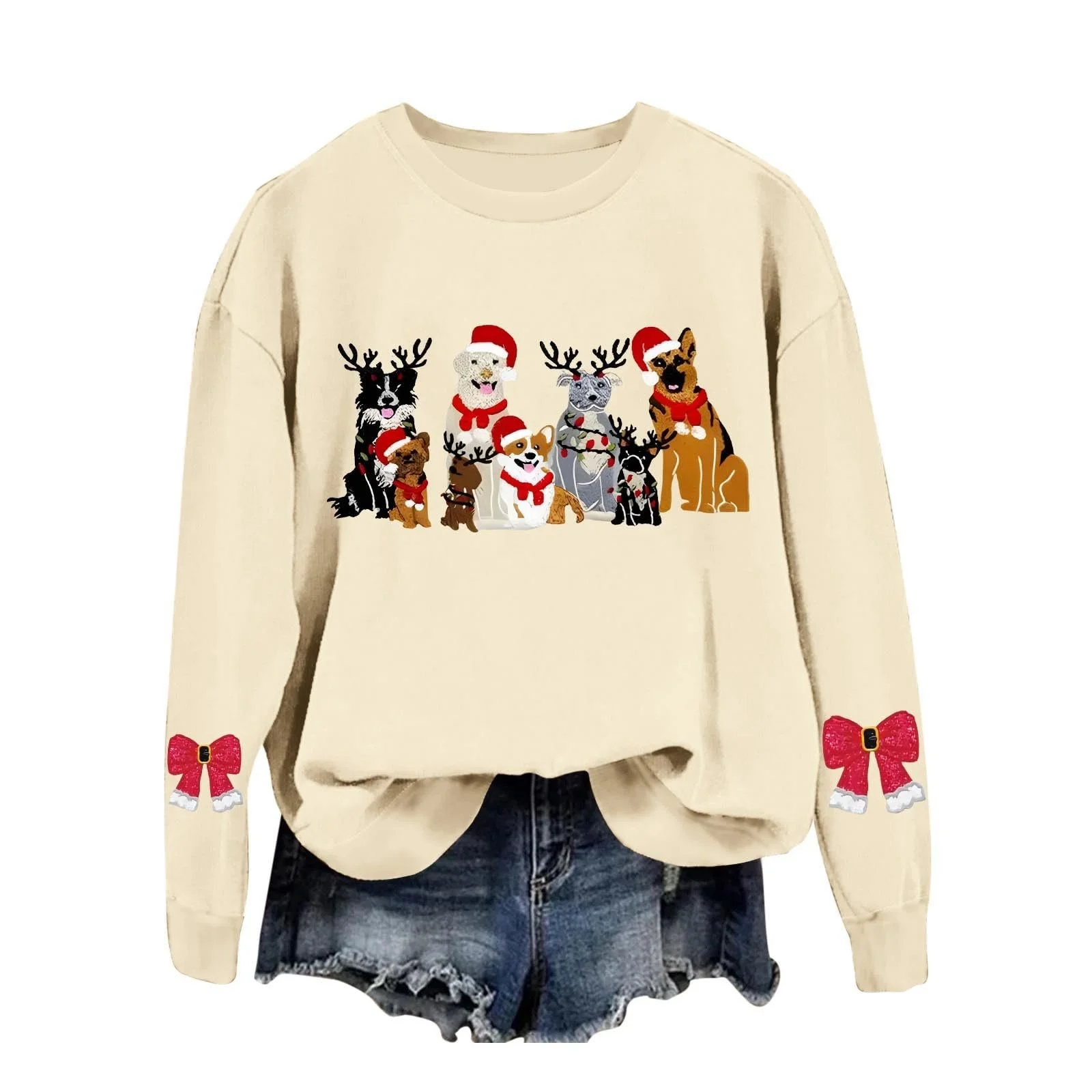 Рождественский джемпер Женский Базовый свитер с круглым вырезом Рождественская толстовка Женская Рождественская повседневная свободная рубашка с длинным рукавом Женский джемпер Праздничная рождественская женская кофта, фото №1