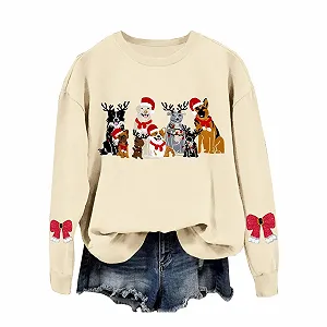 Рождественский джемпер Женский Базовый свитер с круглым вырезом Рождественская толстовка Женская Рождественская повседневная свободная рубашка с длинным рукавом Женский джемпер Праздничная рождественская женская кофта - Фото 1