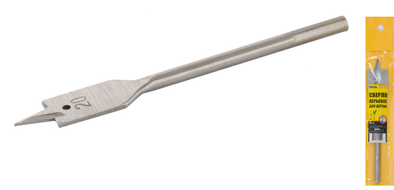 Свердло для дерева MASTERTOOL пір'яне 20х152 мм 6-гранний хвостовик 12-0200, фото №1