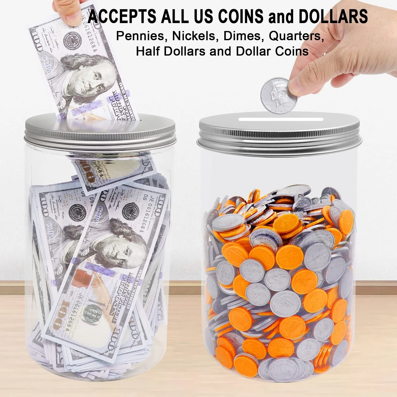 Скарбничка XL прозора пластикова велика для монет, фото №3