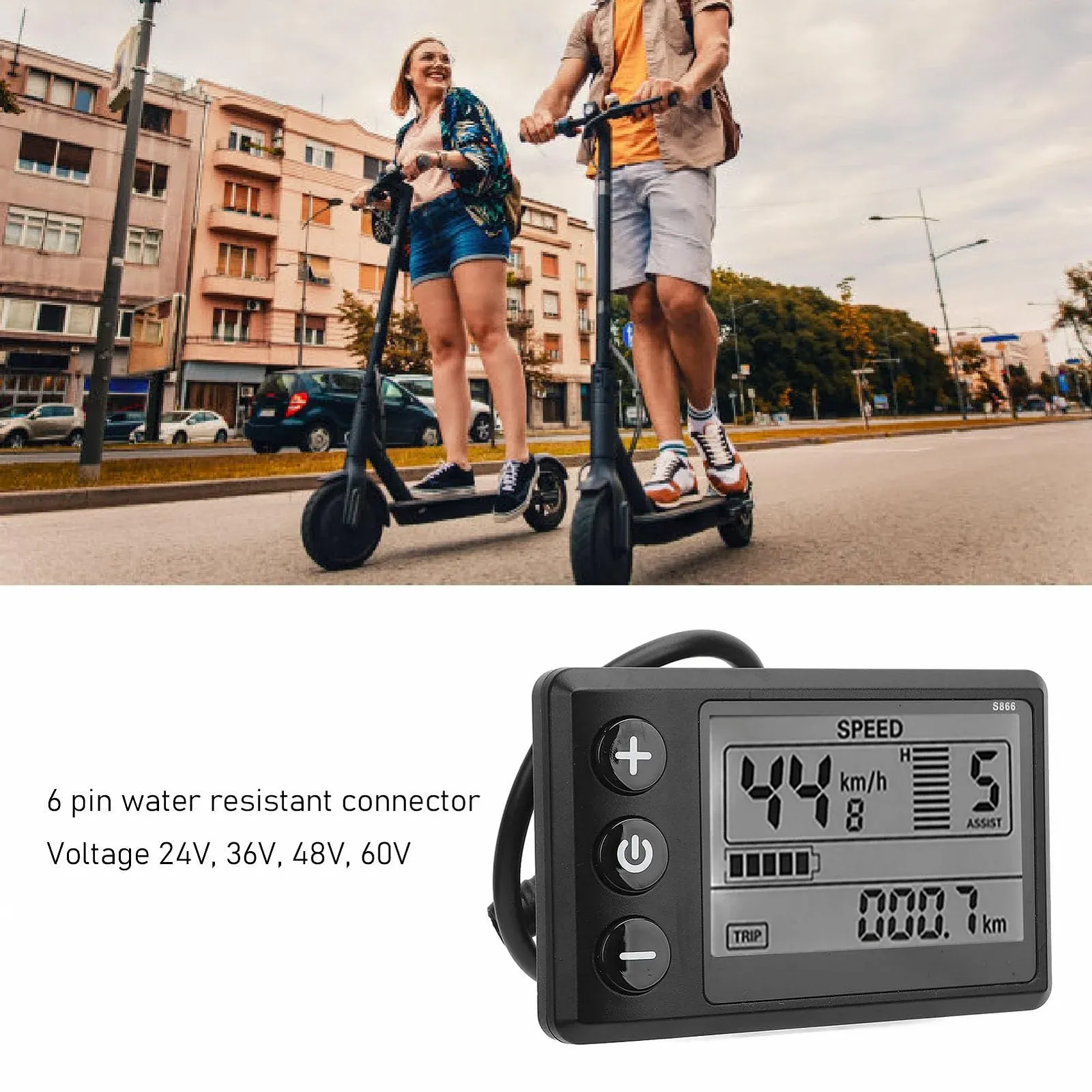 Дисплей для электросамоката Srliya S866 LCD 24V-60V 6 Pin, фото №6