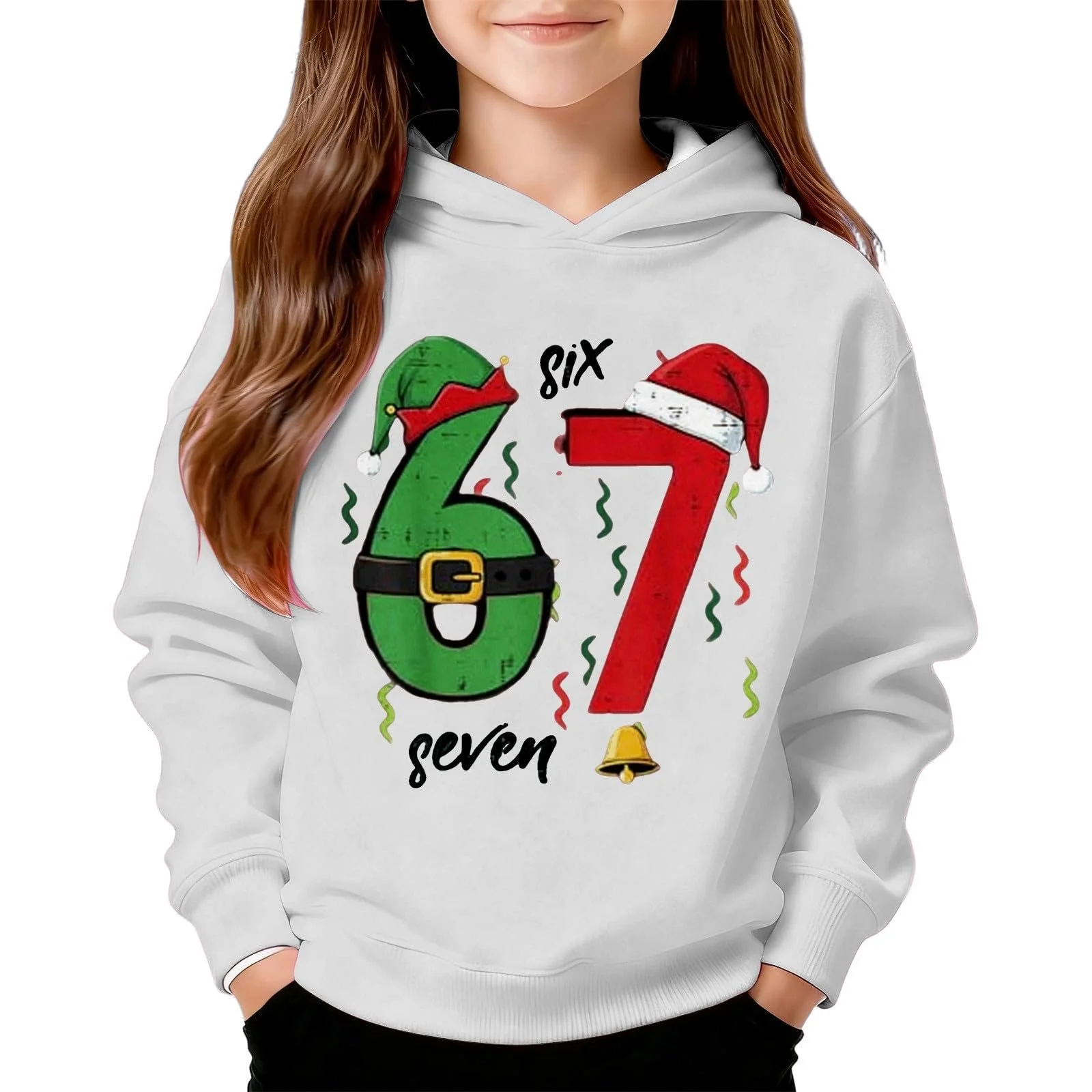 Худи для мальчиков, детская толстовка с капюшоном, флисовая теплая толстовка для девочек, мягкая 67 принт, удобный пуловер, теплая зимняя толстовка, уютная повседневная модная куртка, рубашка с длинными рукавами, куртка-толстовка, фото №1