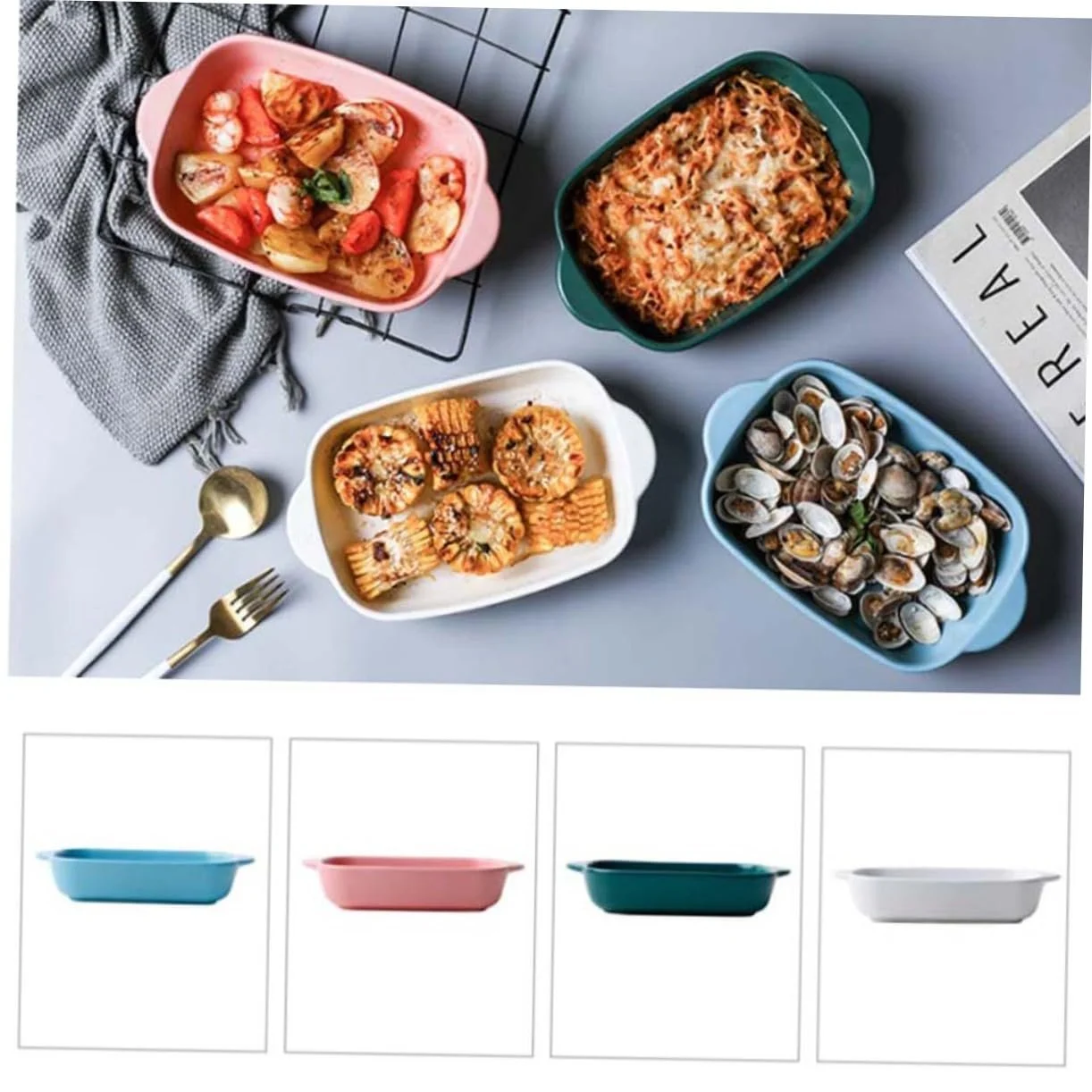 Форма для випічки GALPADA керамічна термостійка з ручками для мікрохвильової печі та духовки Рожева, фото №8