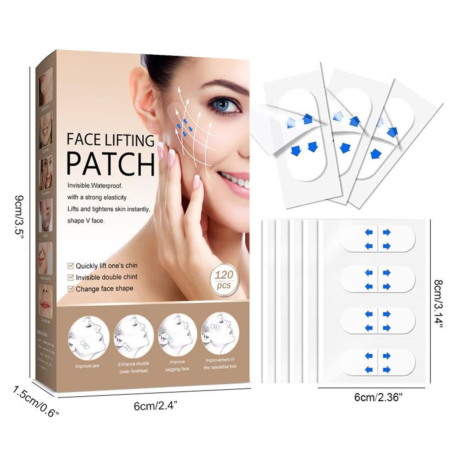 Стрічки для ліфтингу обличчя та шиї невидимі 120 шт. - проти зморшок, подвійного підборіддя та обвислої шкіри, фото №9