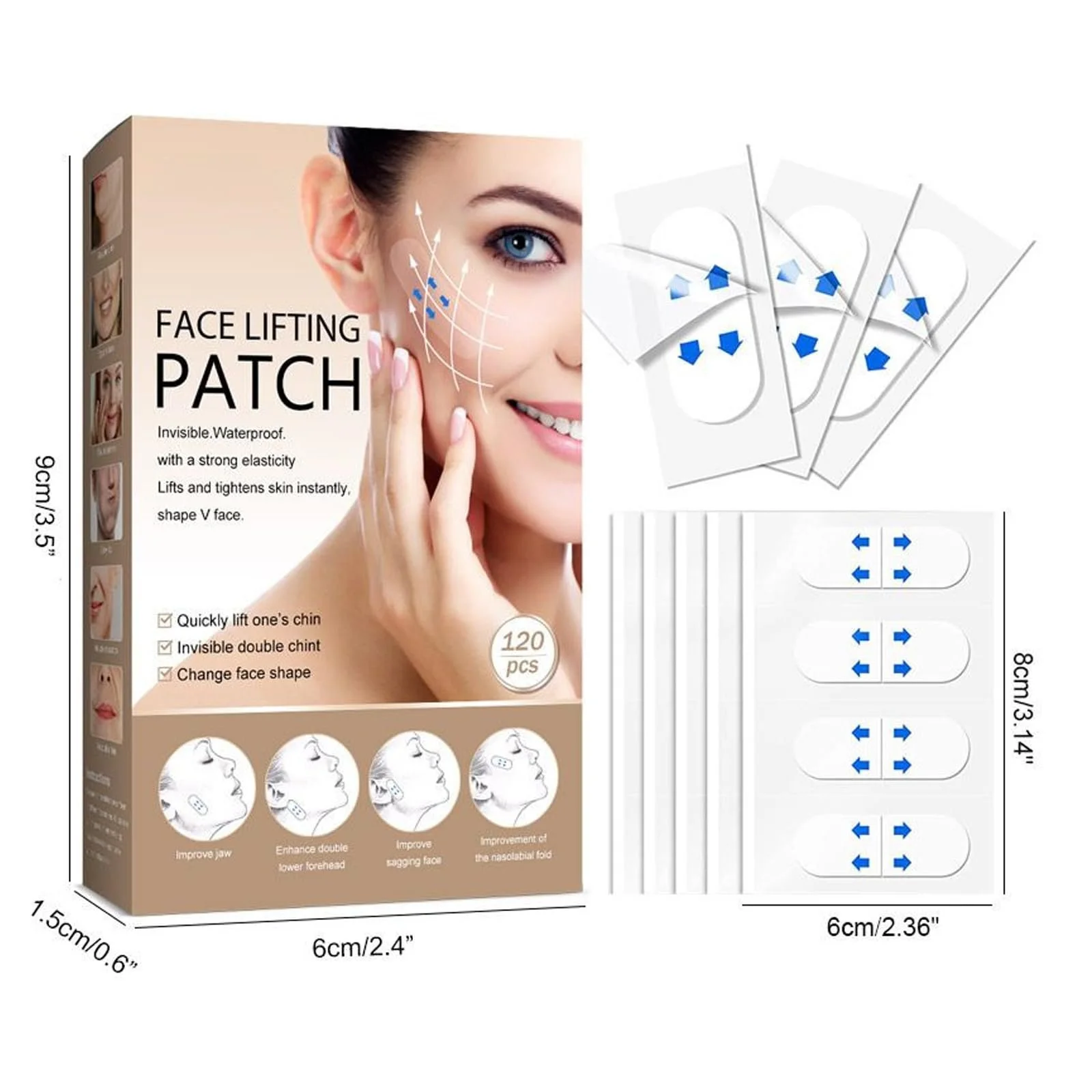 Ленты для лифтинга лица и шеи невидимые 120 шт. - против морщин, двойного подбородка и обвисшей кожи, фото №9