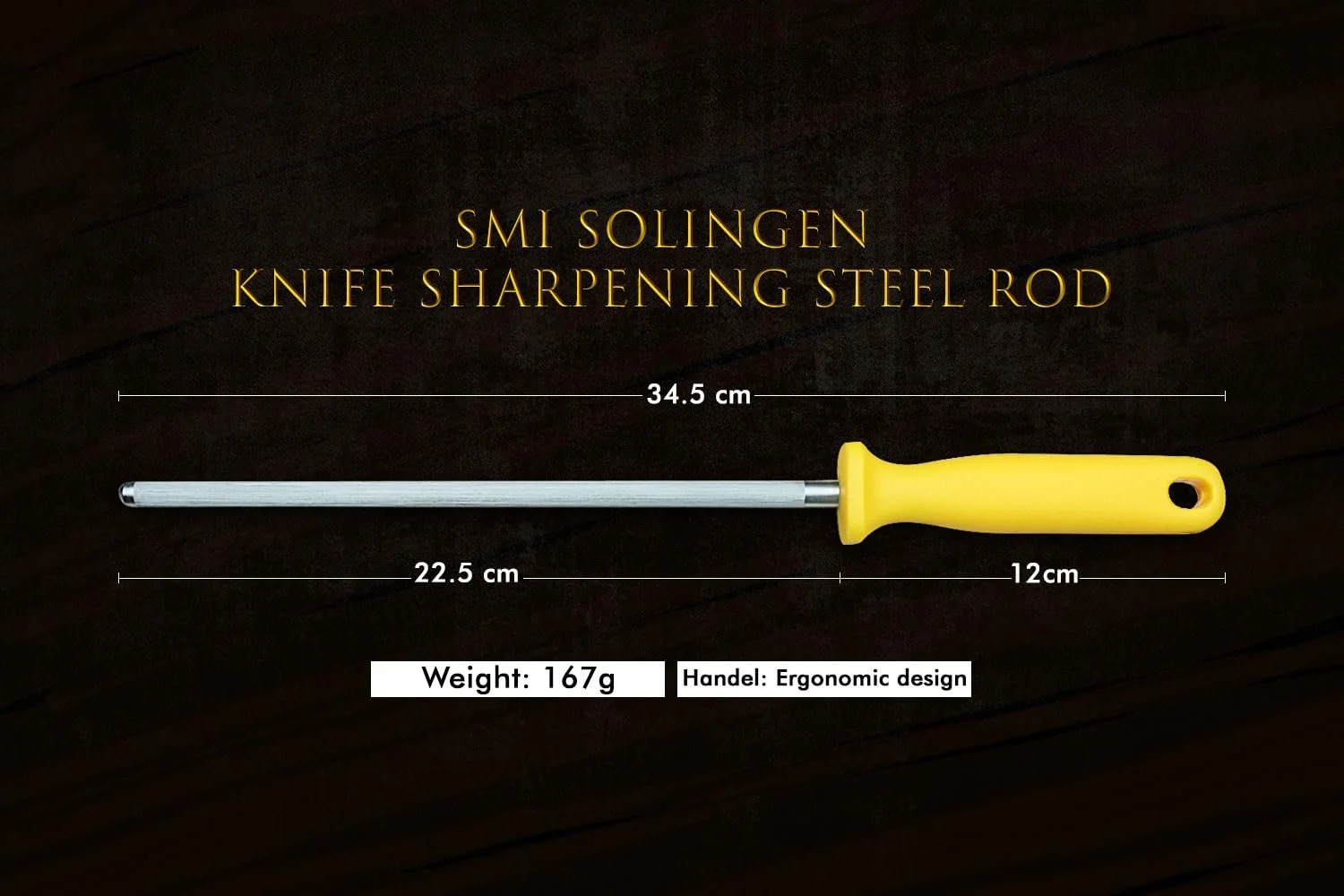 Мусат SMI Solingen сталевий з жовтою ручкою, фото №2