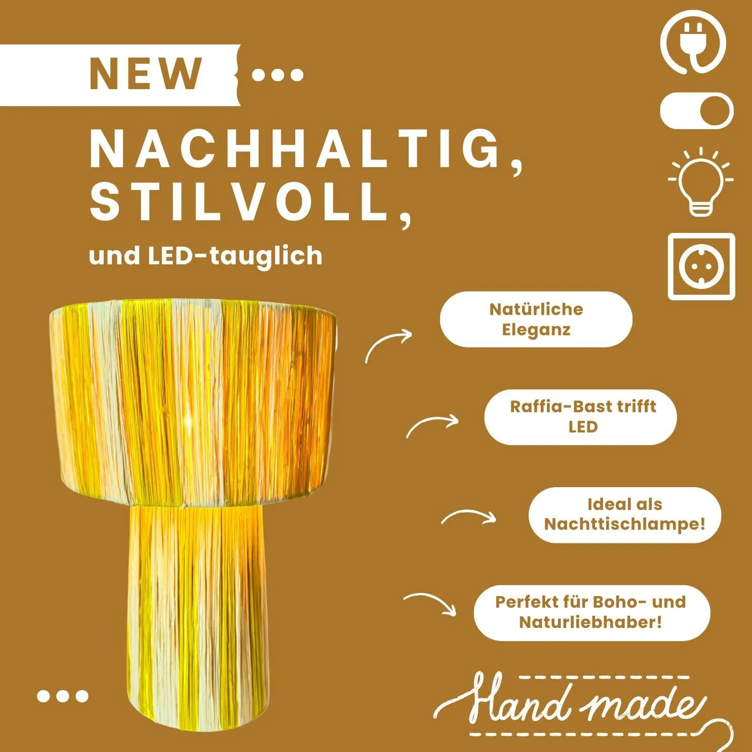 Настільна лампа Marrakech Morjana 42 см Рафія Бохо E27 Бежево-жовта, фото №6