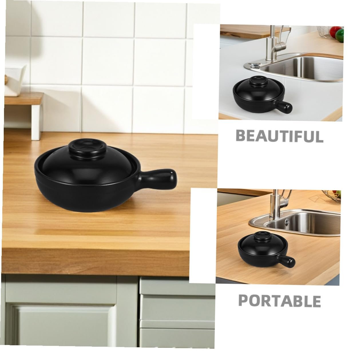 Глиняный горшок Японский Donabe С крышкой Керамический Маленький, фото №3