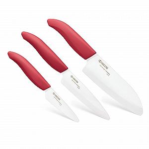 Набір ножів Kyocera Revolution Series 610446-FK-3PC-WHRD керамічних 3 шт., леза 14 см, 11,4 см, 7,6 см, червоний - Фото 1