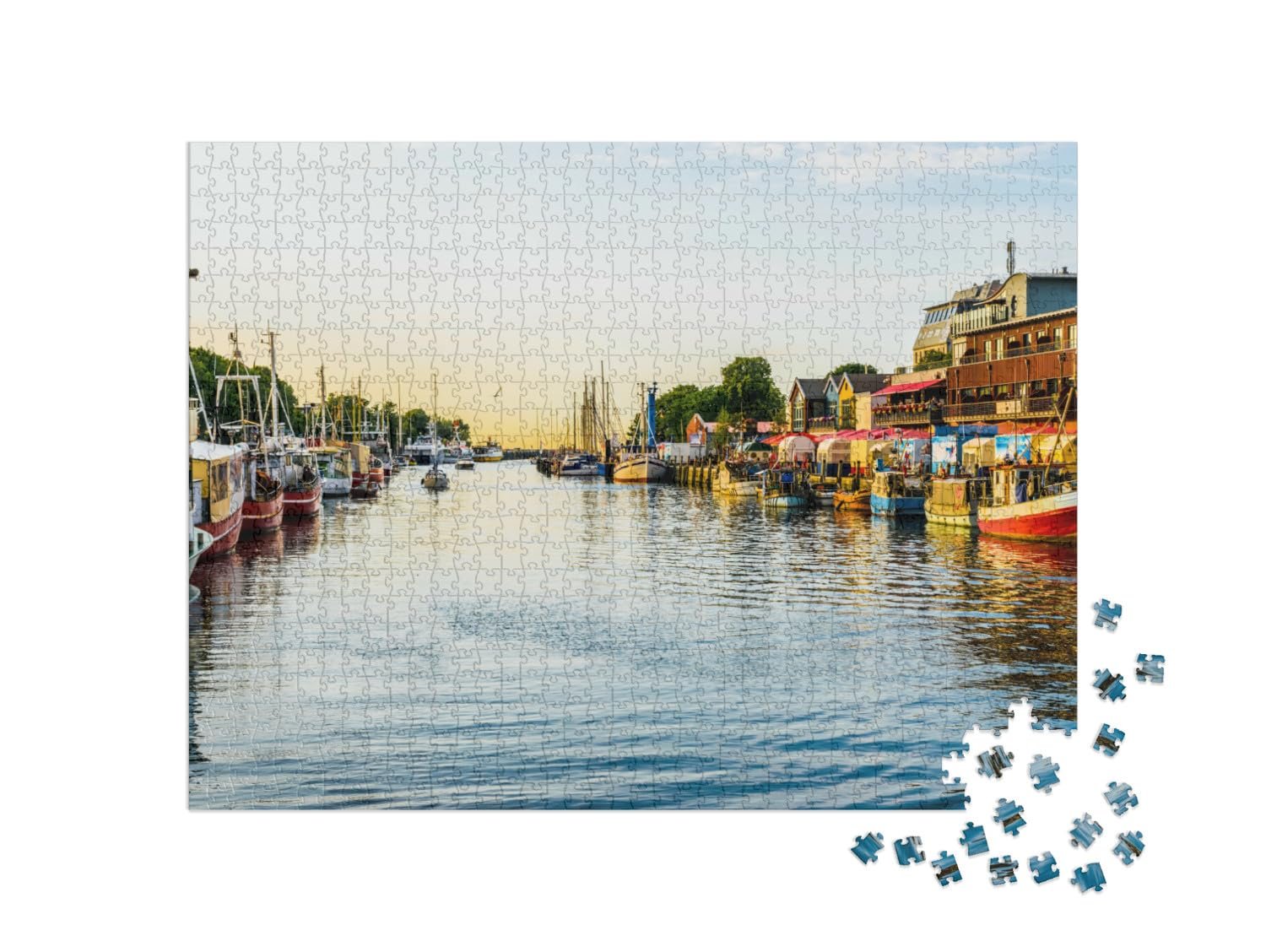 Пазл puzzleYOU Regional Puzzles Germany Канал с кораблями и Балтийское море в Варнемюнде, Росток, Германия 1000 элементов, фото №2