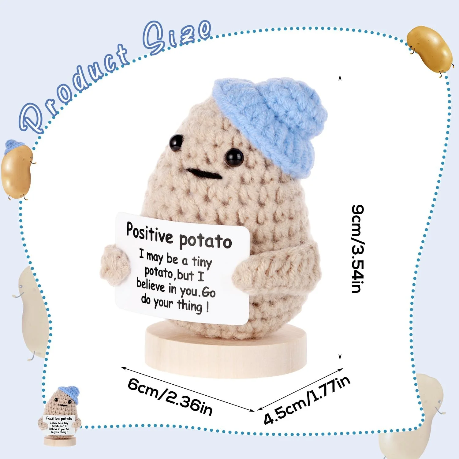 Funny Positive Potato 9 см Вязаная картошка с картой поддержки (Голубая шапка), фото №2 Funny Positive Potato 9 см Вязаная картошка с картой поддержки (Голубая шапка), фото №2