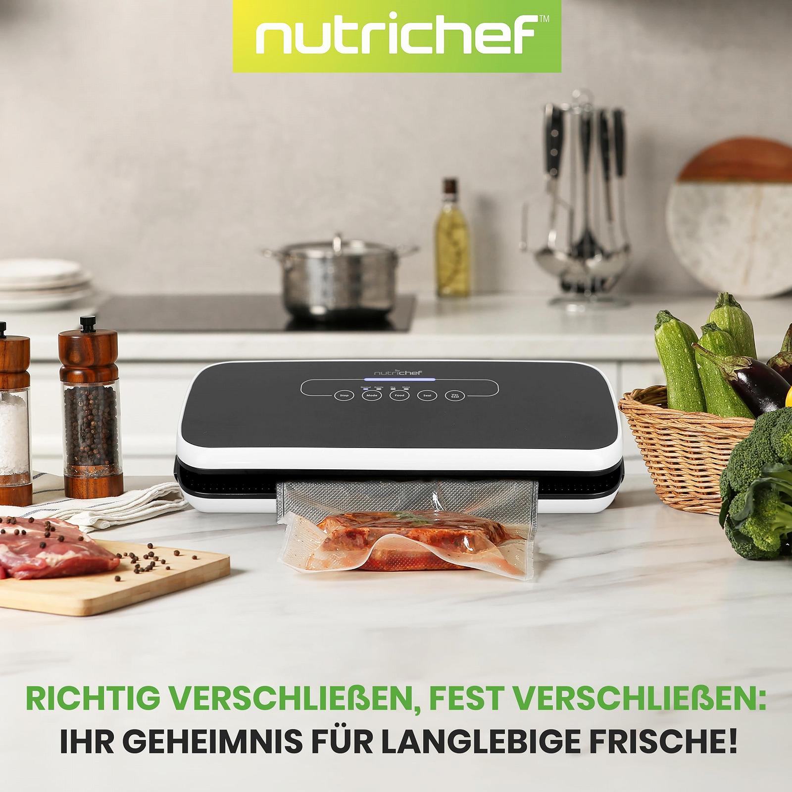 Вакуумный упаковщик NutriChef, для еды, Sous Vide, набор для запайки фольги, включая винный запайщик, вакуумный шланг для всасывания воздуха, 5 вакуумных пакетов и 1 вакуумный рулон для запайки, фото №6